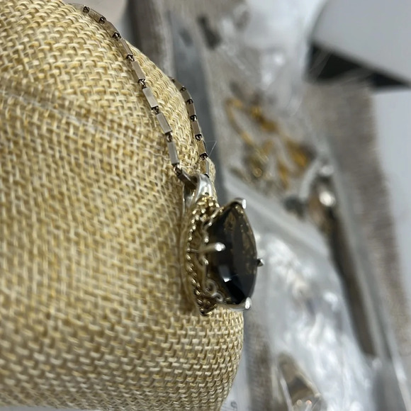 🖤 Silver and Gold Vintage Smoky Quartz Pendant Necklace 16" - Picture 9 of 15